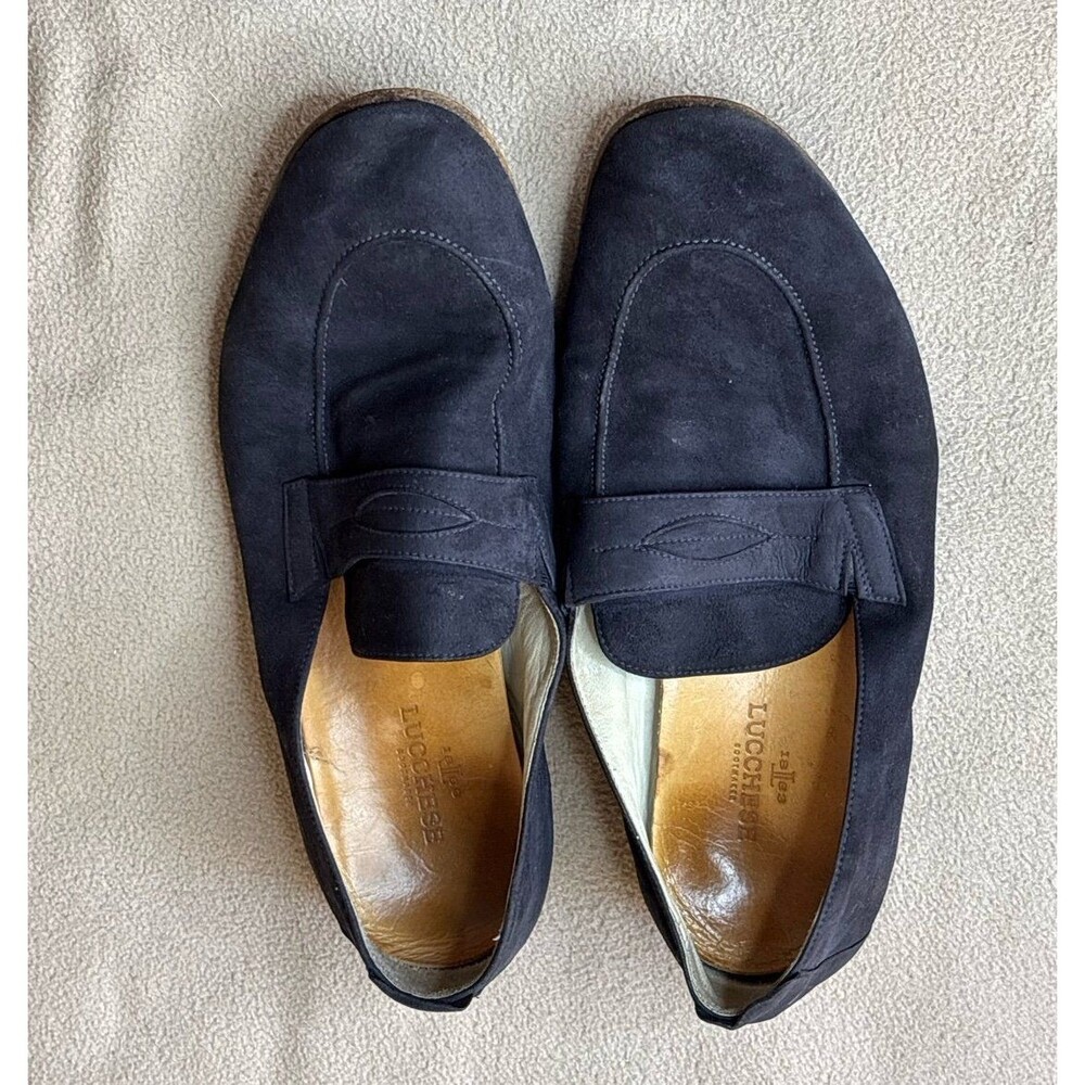 Lucchese Special Collection Fausto Navy Snuffed Suede Mens Penny Loafers 8D